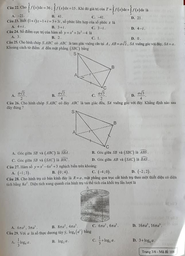 Đề thi KSCL kết hợp thi thử lớp 12 đợt 2 năm 2021 môn Toán tỉnh Nghệ An